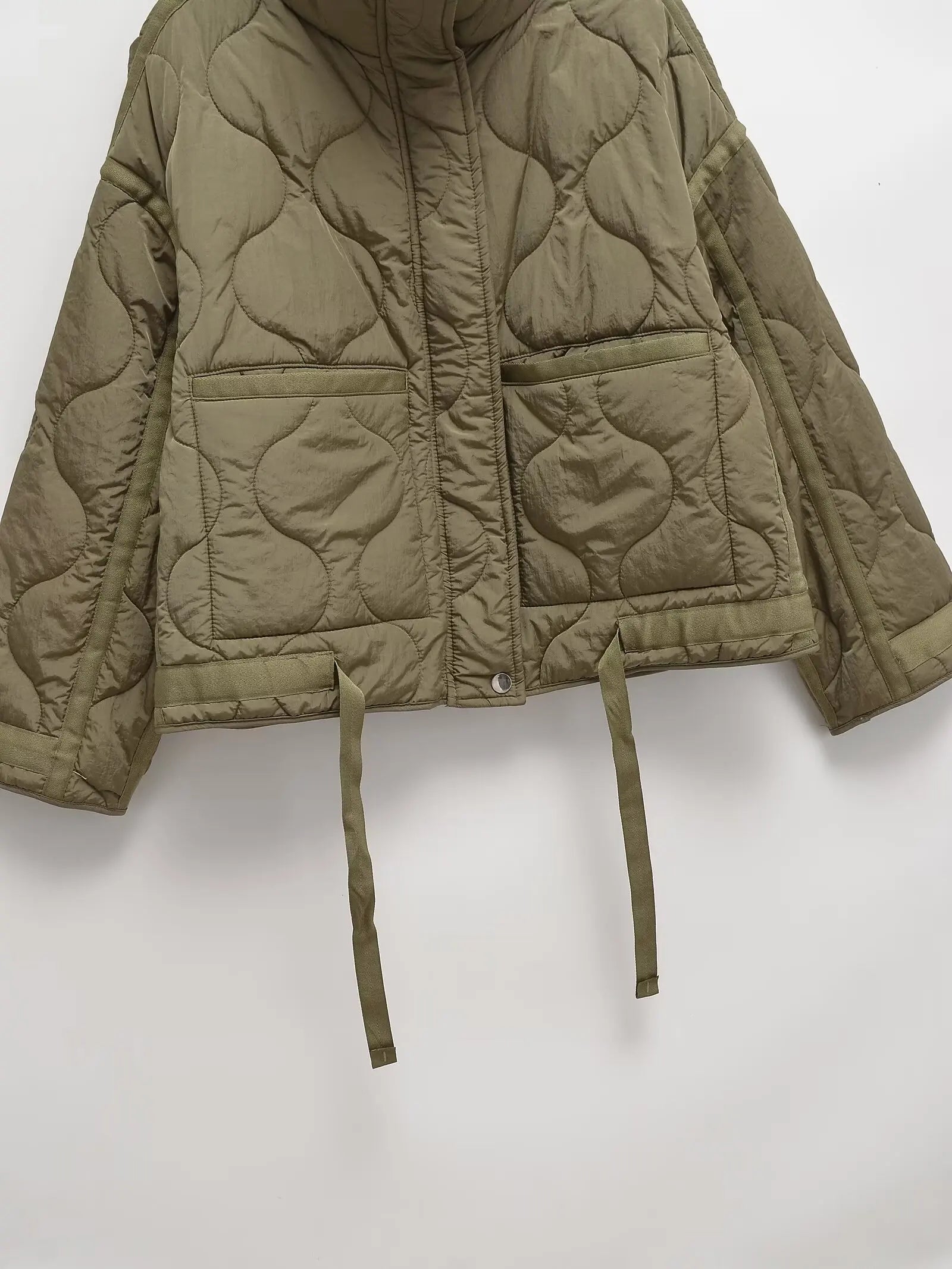 Veste d'hiver en coton pour femmes, nouveau style européen et américain, col montant, ample, cordon de serrage, fermeture éclair - Lencensa 