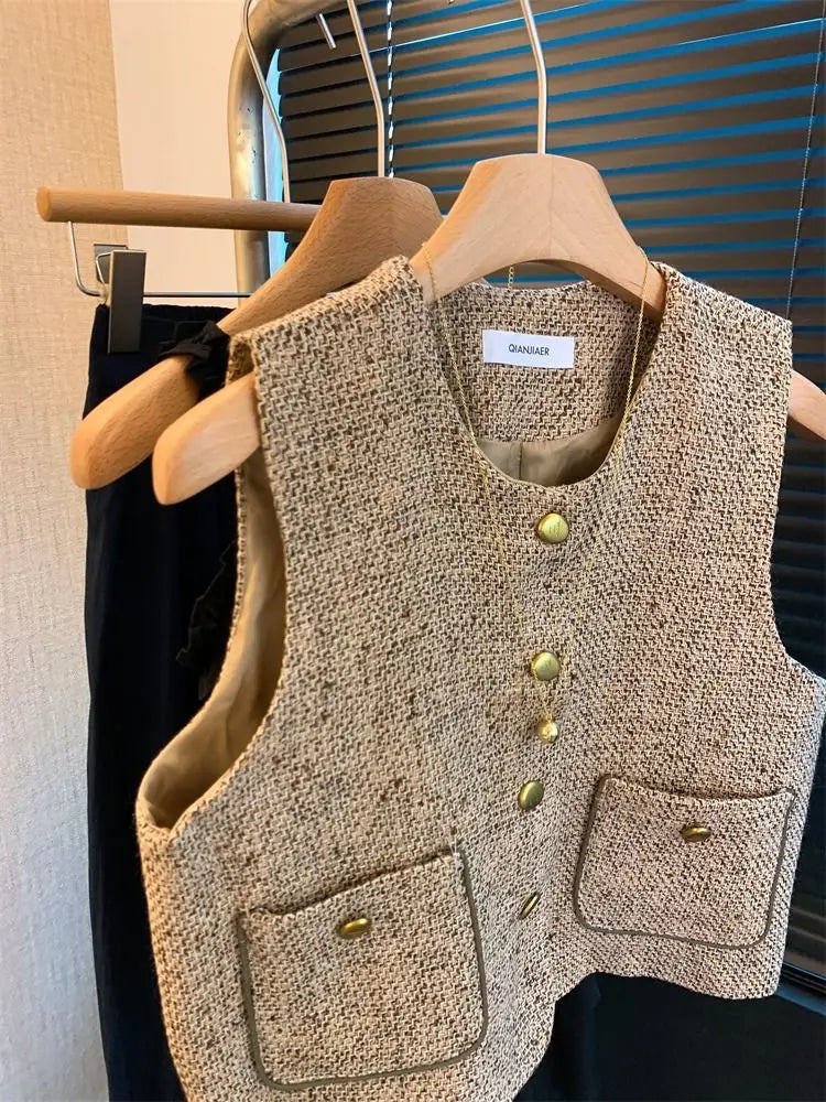 Gilet Vintage Français - Cardigan Élégant Sans Épaules Femme