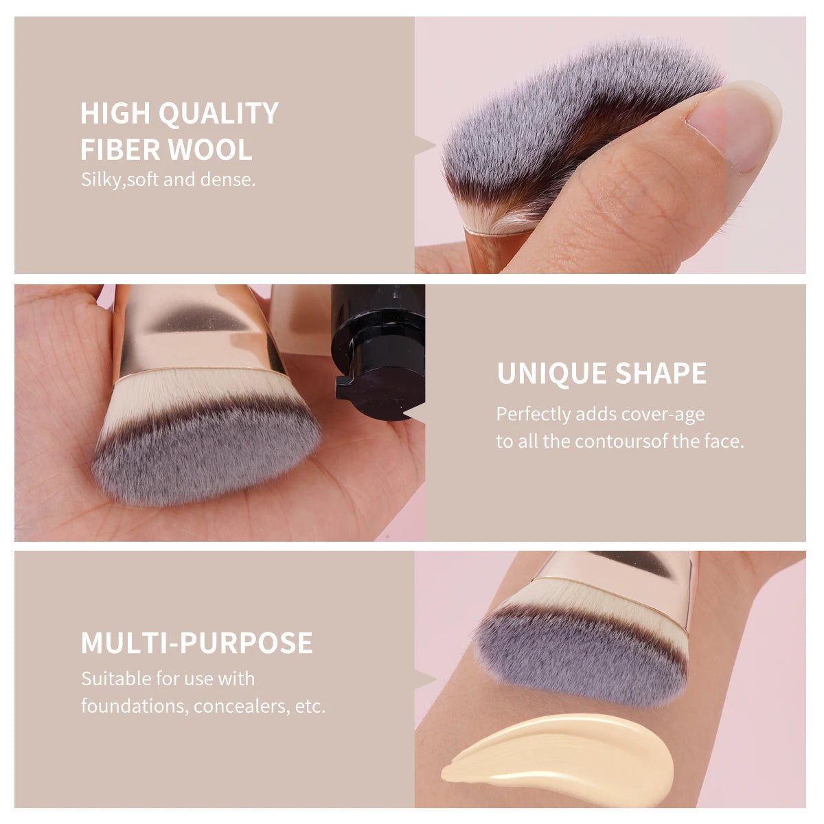 MAANGE 4 pièces ensemble de pinceaux de maquillage principaux pinceaux de fond de teint à dessus plat pinceau profilé coudé outil de maquillage pour le visage à poils denses pour la beauté - Lencensa 