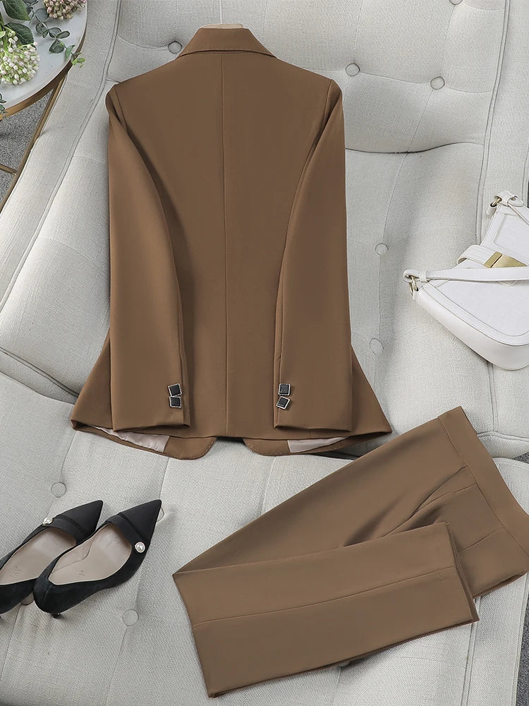 Costume pantalon pour femme, tenue de bureau, tenue de travail, ensemble 2 pièces, Blazer formel, veste et pantalon, automne et hiver - Lencensa 