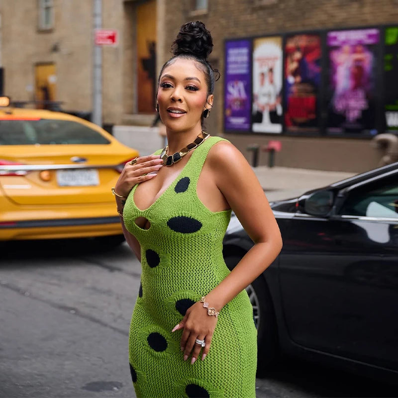 Femmes Sexy voir à travers tricoté Maxi robe évider col profond Pot Robes gland ourlet fourchette fête robes 2025 nouvelle dame Club robe