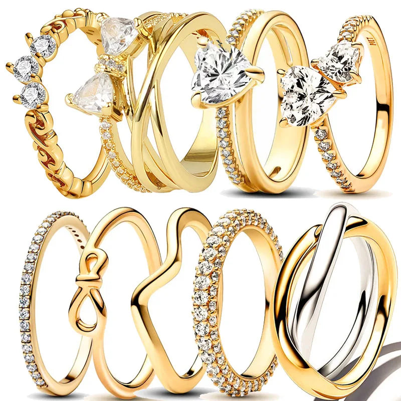 Bague en argent plaqué or 18 carats pour femmes, en forme de cœur, en Zircon, bijoux fins, cadeaux d'anniversaire, de saint-valentin, 925