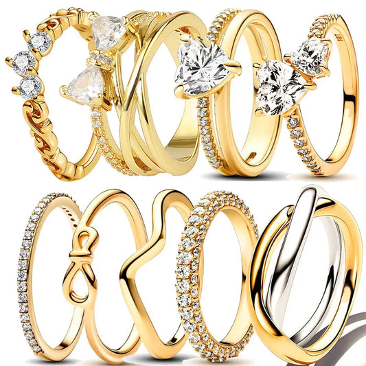Bague en argent plaqué or 18 carats pour femmes, en forme de cœur, en Zircon, bijoux fins, cadeaux d'anniversaire, de saint-valentin, 925