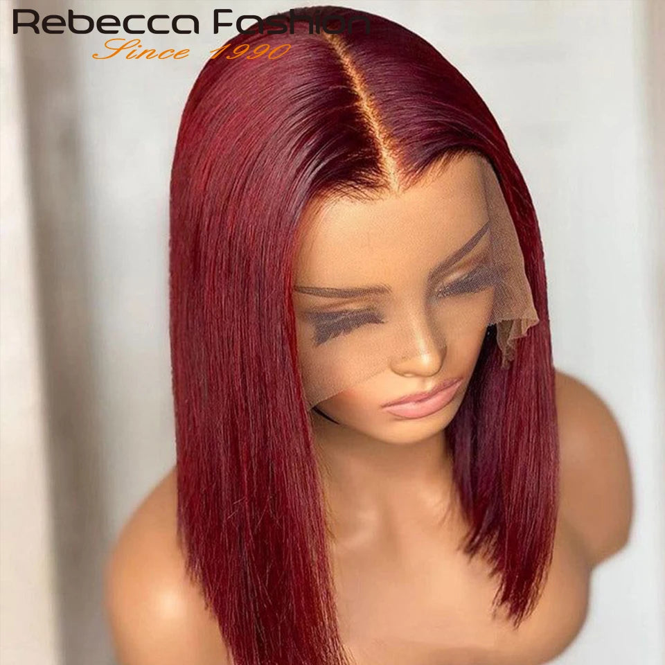 Rebecca-Perruque Bob Péruvienne Naturelle Courte, Cheveux Lisses, Brun Rousse 33, 13x6x1 T, pour Femme