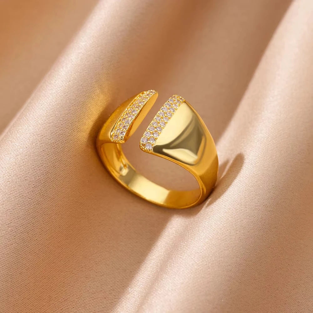 Bagues géométriques en acier inoxydable et Zircon pour femmes, bijoux de luxe, mauvais œil, couleur or, réglables, tendance, cadeau esthétique de mariage