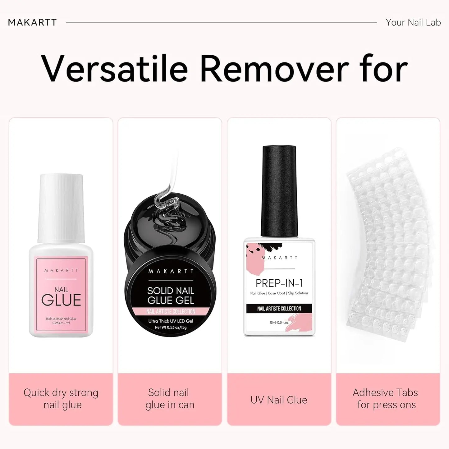 Makartt Dissolvant de colle et de colle à ongles super fort, déboucheur de colle rapide |   Facile retrait avec un applicateur compte-gouttes pour presse sur les ongles