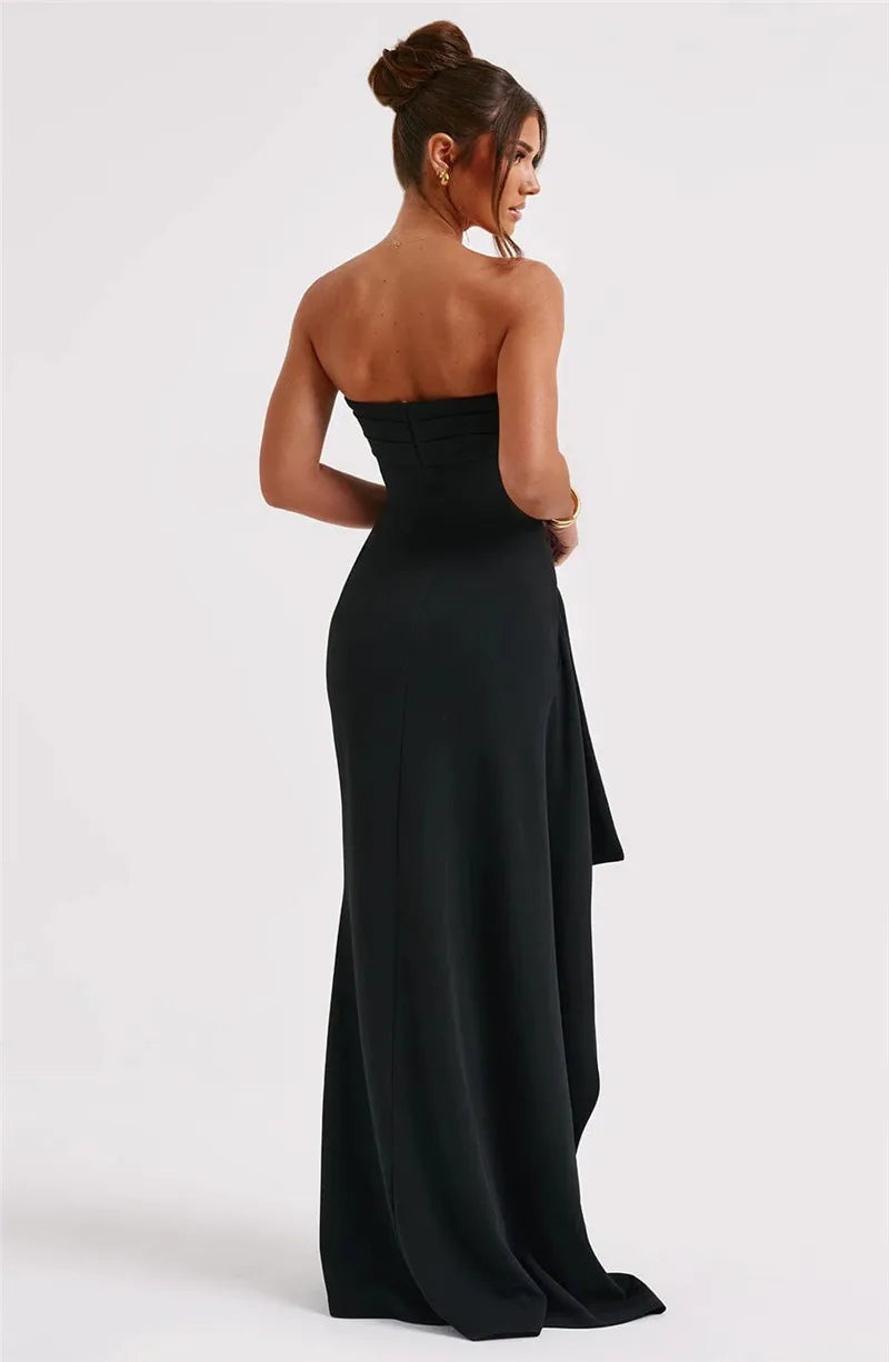 Mozision – robe longue noire sans bretelles, dos nu, fente haute, épaules dénudées, sans manches, moulante, tenue de soirée en boîte de nuit