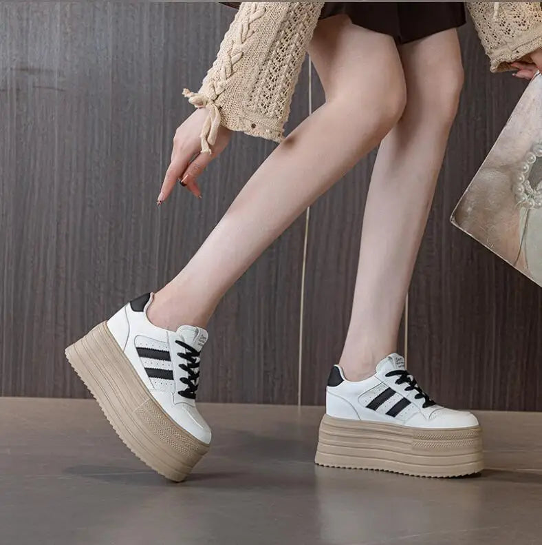Lencensa - Baskets Compensées Femme Premium | Chaussures Cuir Véritable 10cm de Qualité Supérieure