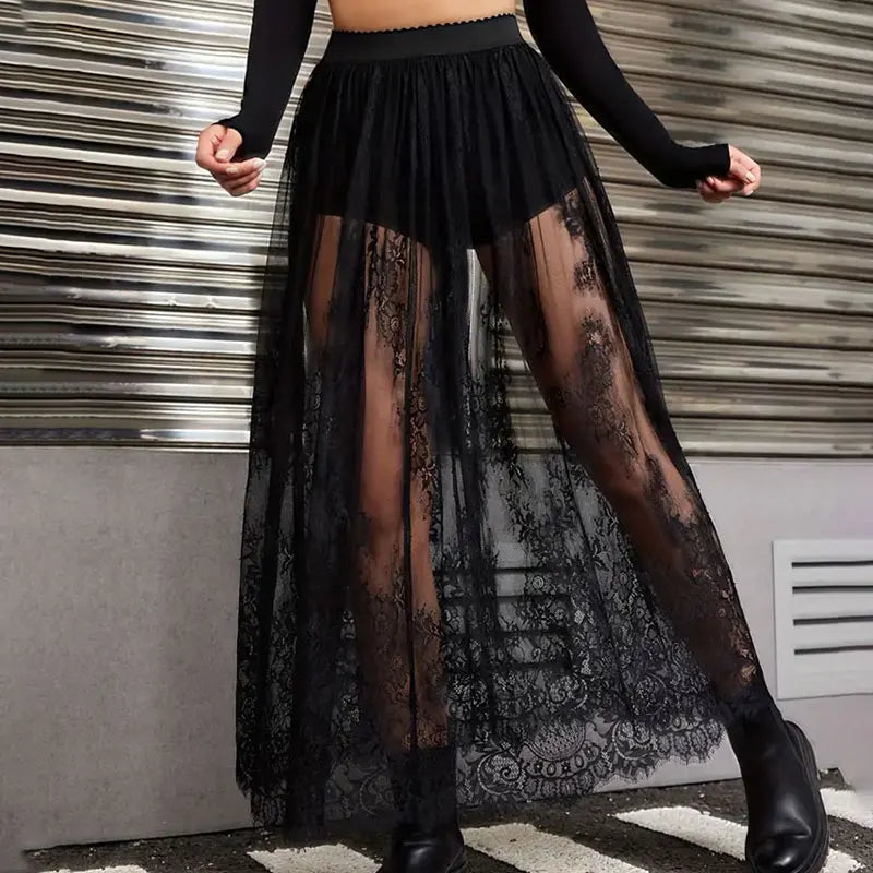 Robe de soirée élégante en dentelle pour femmes, tenue de soirée élégante, Sexy, transparente, Maxi, moulante, gothique, mode Lolita, jupe noire, 2024