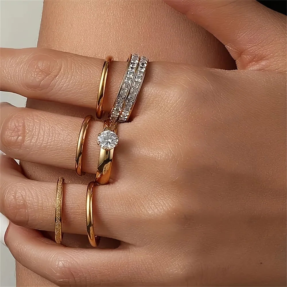 Bague de luxe en acier inoxydable pour femmes, ensemble de trois pièces en Zircon, accessoire de doigt classique à la mode, bijoux cadeaux féminins