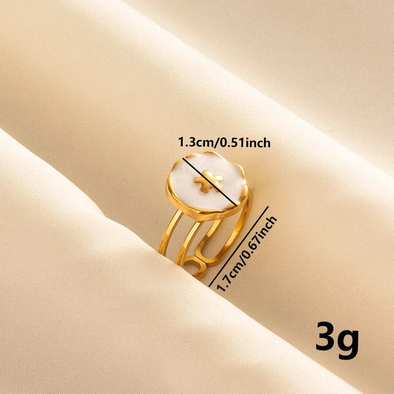 Bague en Acier Inoxydable Plaqué Or group pour Femme et Homme, Bijoux d'Anniversaire, Huile de Goutte à Goutte Blanche, Étoile, Cœur, Œil, Ouvert, Réglable, Vintage