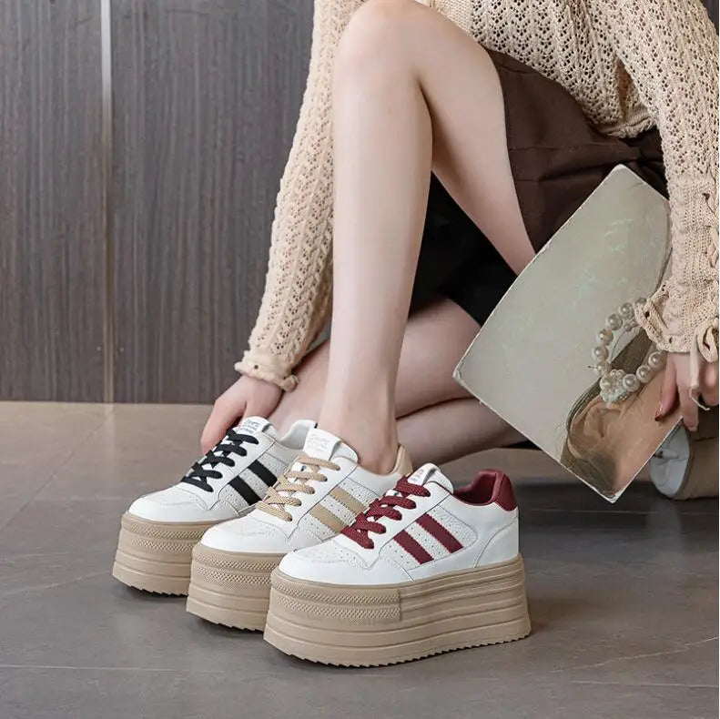 Lencensa - Baskets Compensées Femme Premium | Chaussures Cuir Véritable 10cm de Qualité Supérieure