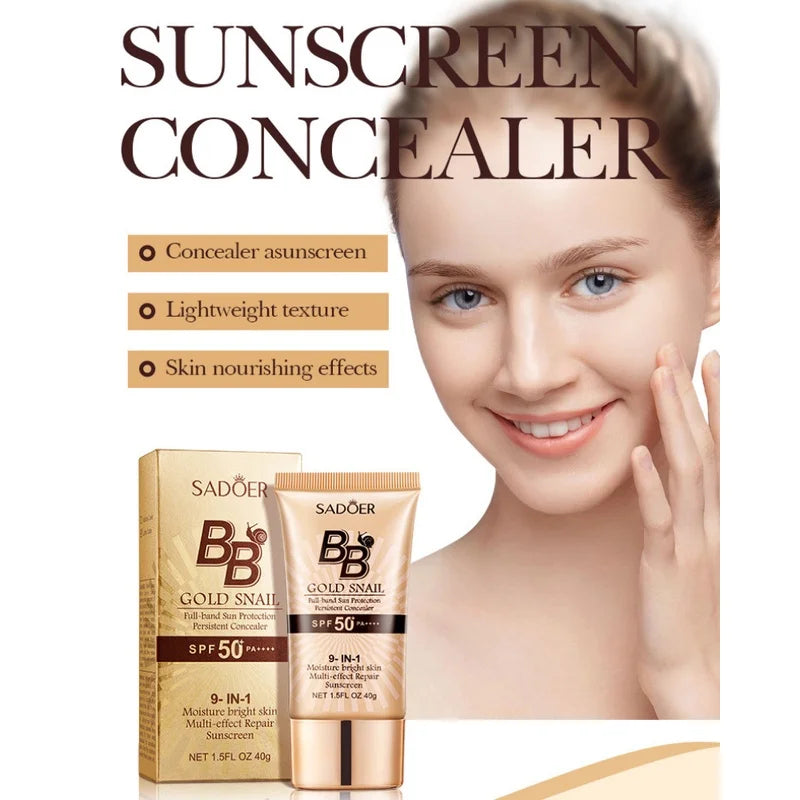SADOER Gold Snail crème solaire BB fond de teint correcteur crème d'isolation hydratante SPF50 + PA +++ 40g