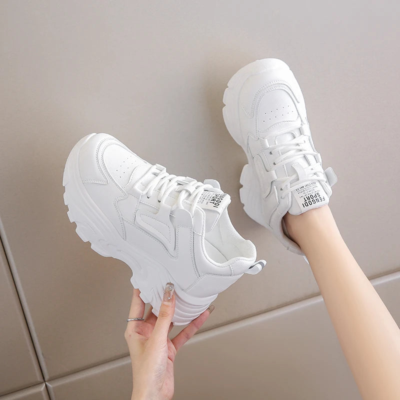 Baskets Femme Plateforme Blanches - Chaussures Sport à Lacets