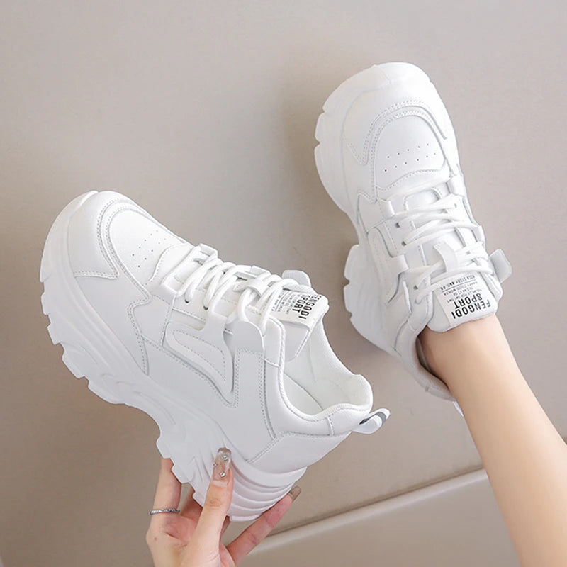 Baskets Femme Plateforme Blanches - Chaussures Sport à Lacets