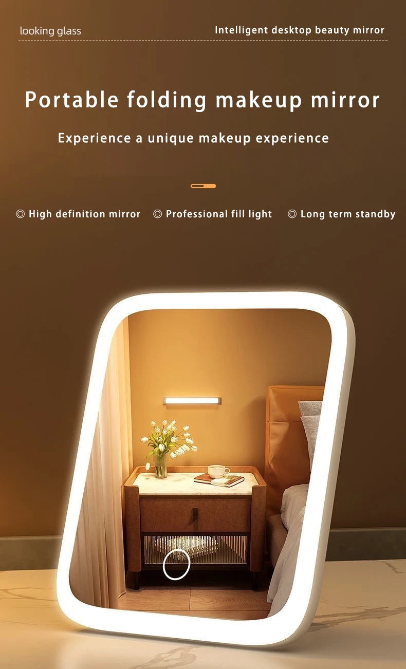 Miroir de maquillage portable, lumière de couleur réglable, lumière de maquillage, lampe de miroir sans fil, lampe de remplissage, Rotation rechargeable - Lencensa 