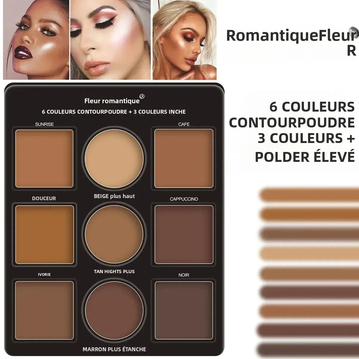 Kit de Palette de maquillage 9 couleurs, 1 pièce, 6 couleurs de Contour et 3 couleurs, outils de beauté imperméables longue durée pour le maquillage des femmes