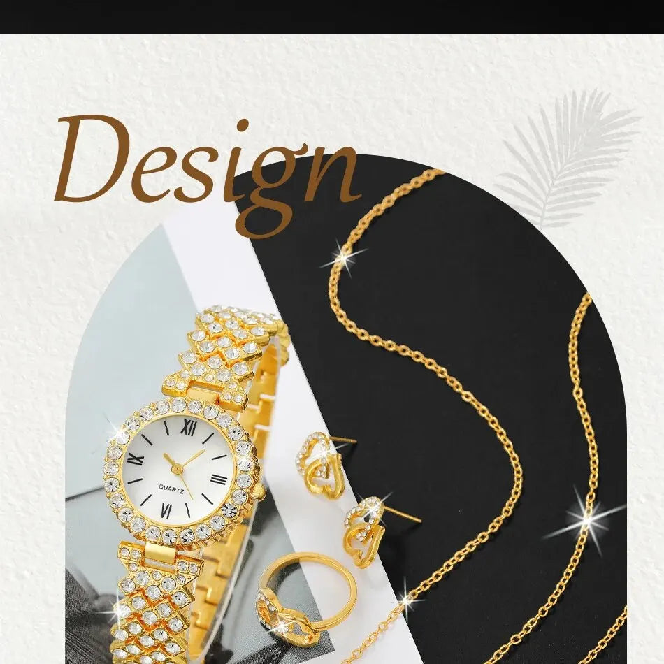 Ensemble de montre-bracelet à quartz pour femme, horloge pour femme, cadran romain, design de marque de luxe, décontracté, 6 pièces