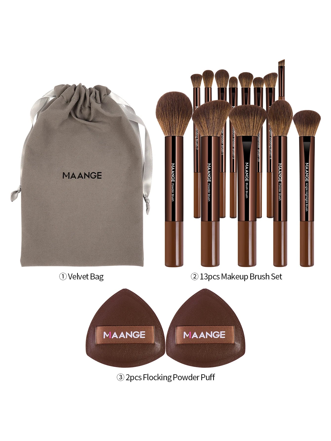 MAANGE 15 pièces outil de maquillage 13 pièces pinceaux de maquillage ensemble fond de teint poudre Blush fard à paupières brosse 2 pièces coussin d'air bouffée beauté mélange