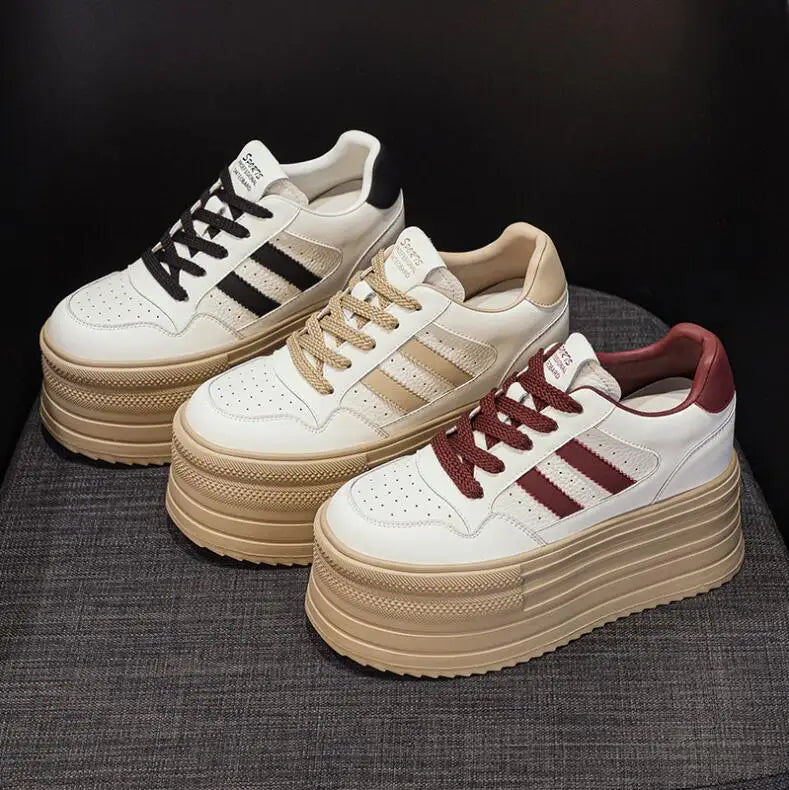 Lencensa - Baskets Compensées Femme Premium | Chaussures Cuir Véritable 10cm de Qualité Supérieure