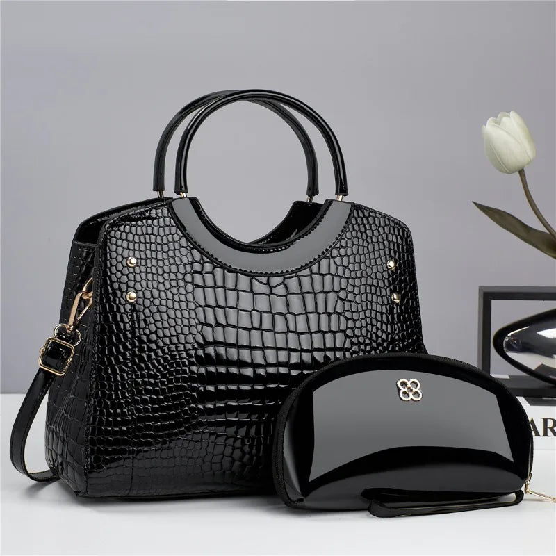 Sac à main décontracté en cuir brillant pour femmes, fourre-tout de luxe de styliste, grande capacité, sacs de marque pour dames