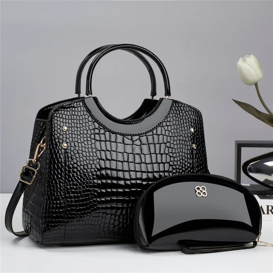 Sac à main décontracté en cuir brillant pour femmes, fourre-tout de luxe de styliste, grande capacité, sacs de marque pour dames