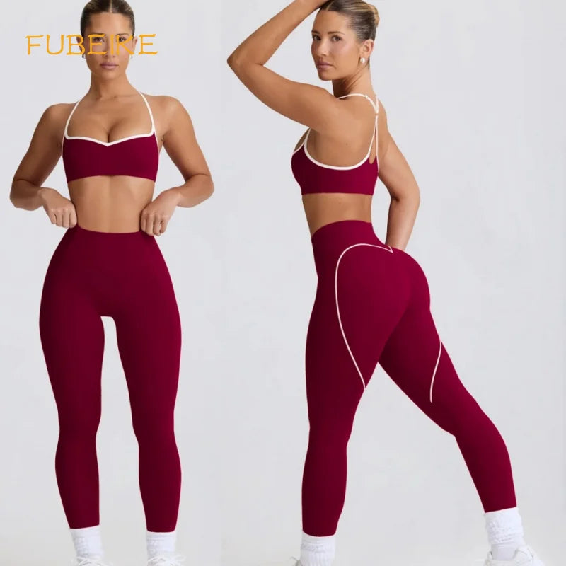 Ensemble Yoga Femme FUBEIKE - Short Taille Haute + Top Sport 2 Pièces - Lencensa 