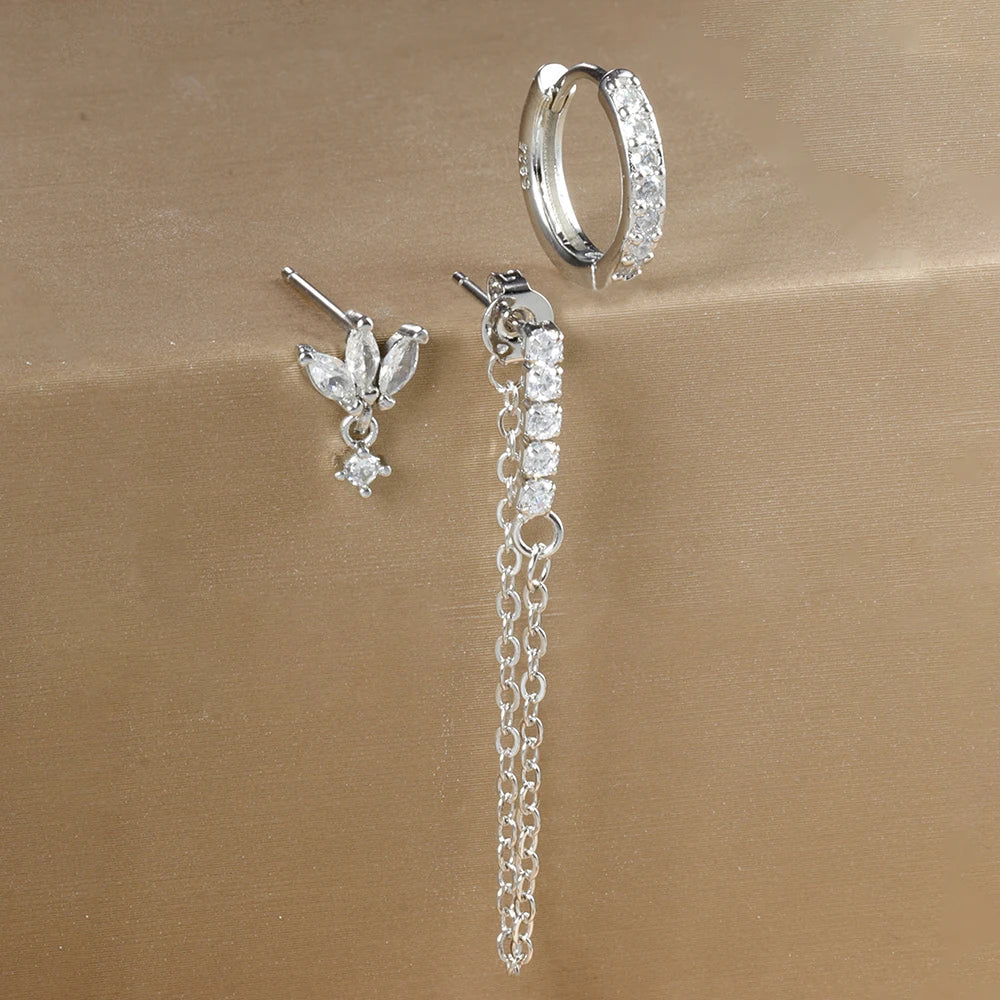 3 pièces de luxe étoile pendentif Piercing boucles d'oreilles ensemble pour les femmes en acier inoxydable Zircon Punk clous d'oreille boucle d'oreille dame bijoux aretes