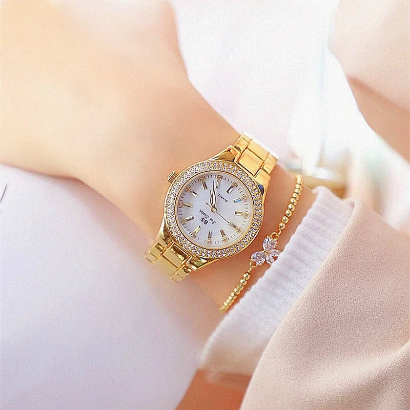 Mode dames montres robe or Montre femmes cristal diamant montres en acier inoxydable argent horloge femmes Montre Femme