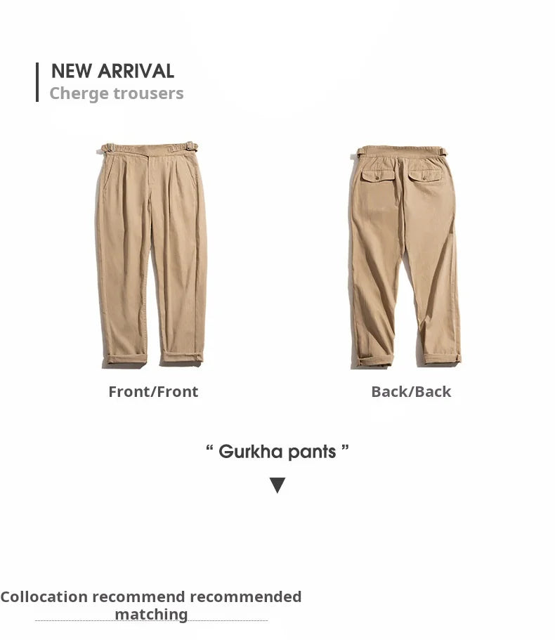 Pantalon Gurkha Homme MADEN - Cargo Vintage Coton Taille Haute Kaki - Lencensa 