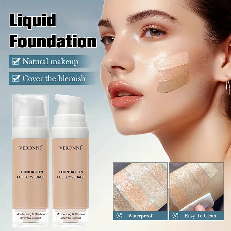 Kit de maquillage pour le visage, 3 pièces, comprend un fond de teint liquide à couverture complète de 15ml, primaire de maquillage hydratant et une poudre libre, résistant à la sueur