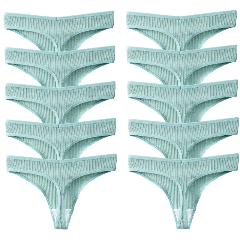 Lot 10 Culottes Femme Coton - String Sport Rayé - Lencensa 