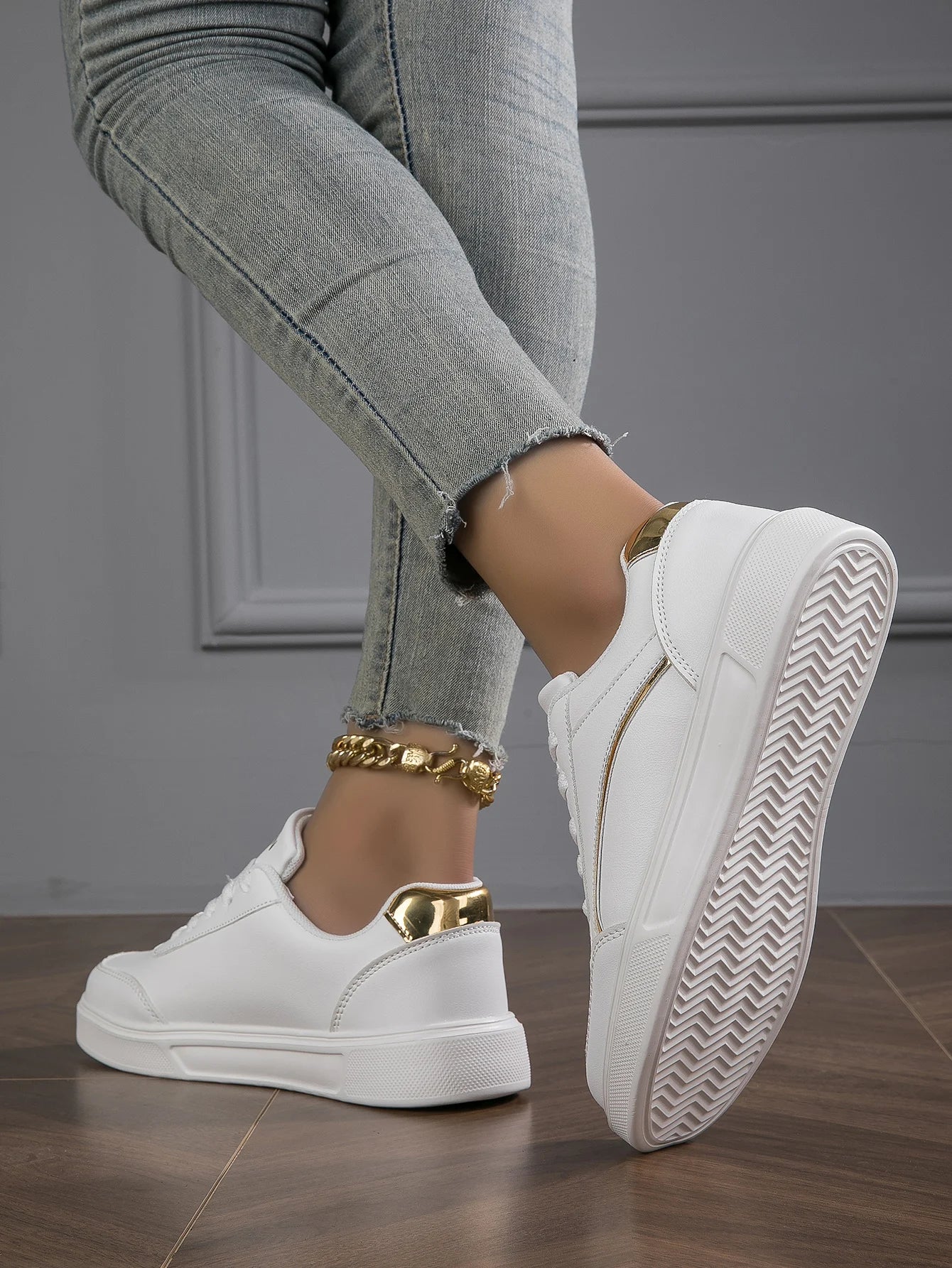 Espadrilles Femme Plateforme - Baskets Décontractées en Cuir