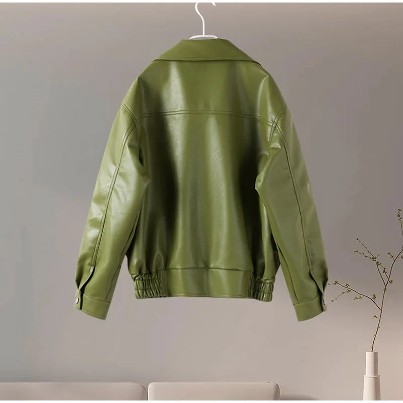 Veste Femme en Cuir Marron avec Ceinture - Style Motard Automne