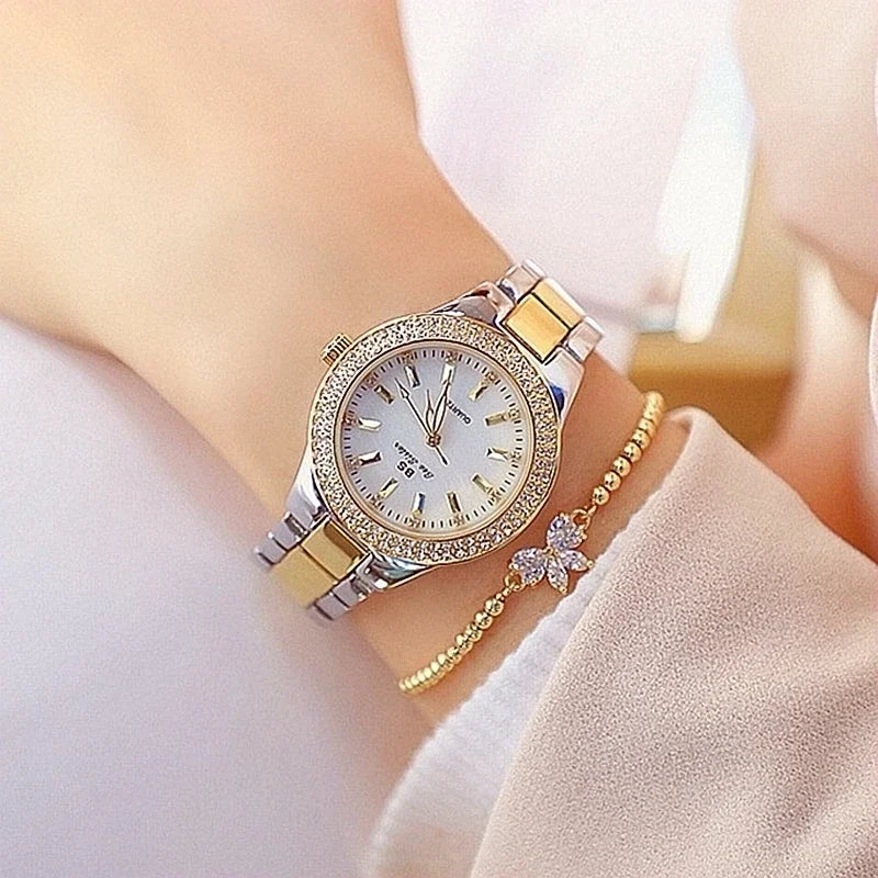 Mode dames montres robe or Montre femmes cristal diamant montres en acier inoxydable argent horloge femmes Montre Femme
