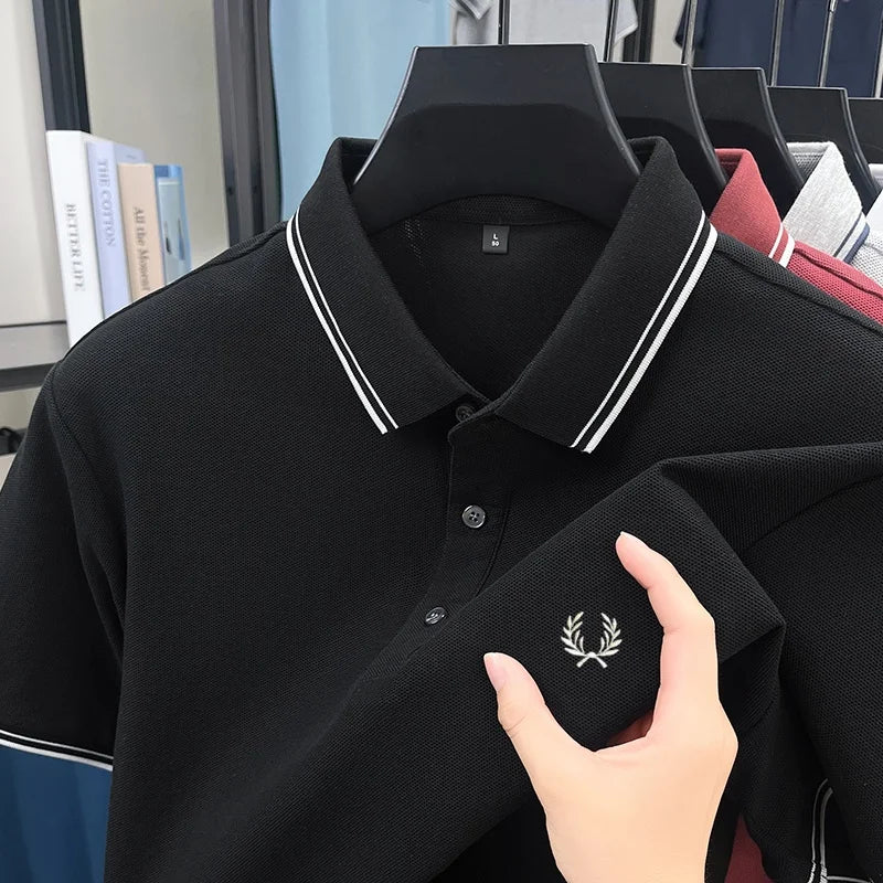 100% coton de luxe flambant neuf hommes brodé style court été confortable respirant polo affaires t-shirt style décontracté haut - Lencensa 