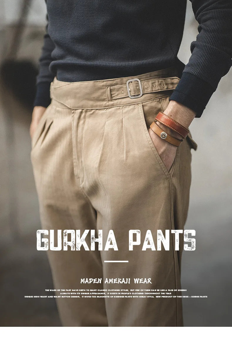 Pantalon Gurkha Homme MADEN - Cargo Vintage Coton Taille Haute Kaki - Lencensa 