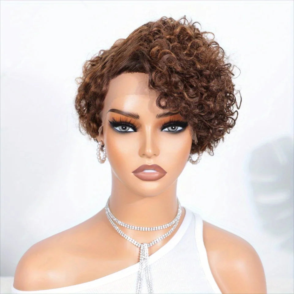 Cheveux brésiliens coupe lutin courte bouclée Bob perruque 13x6x1 t-lace avant perruque de cheveux humains profond bouclés Transparent dentelle partie perruques pour les femmes