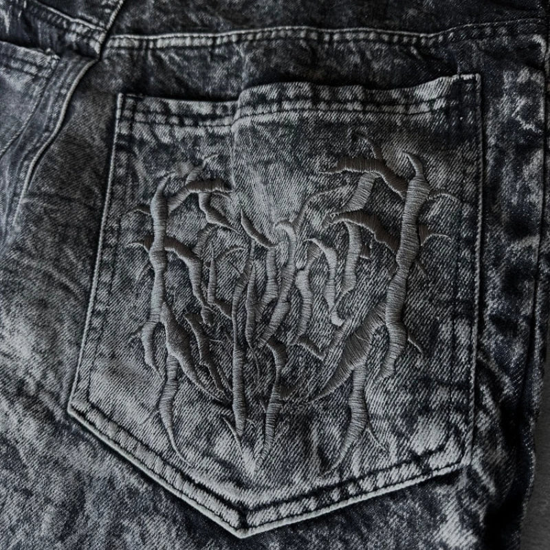 Lencensa - Jean Y2K Phantom Premium | Streetwear Gothique Brodé de Qualité Supérieure