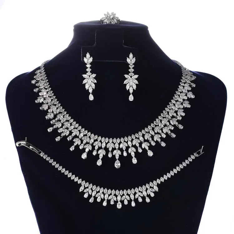 Ensemble Bijoux Goutte d'Eau 4 Pièces - Zircone Cubique Or Blanc