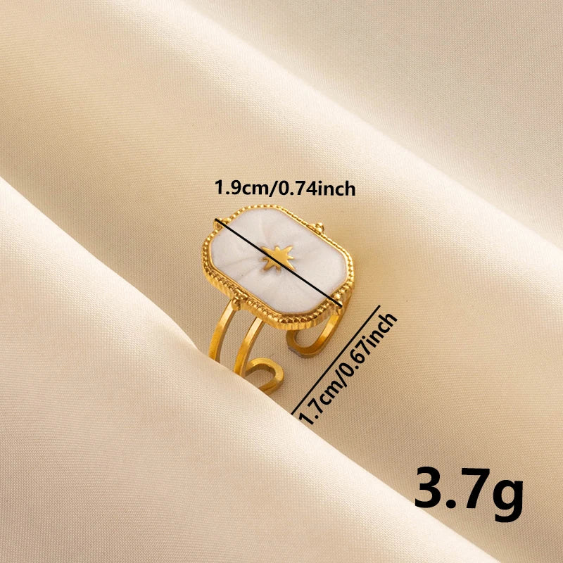 Bague en Acier Inoxydable Plaqué Or group pour Femme et Homme, Bijoux d'Anniversaire, Huile de Goutte à Goutte Blanche, Étoile, Cœur, Œil, Ouvert, Réglable, Vintage