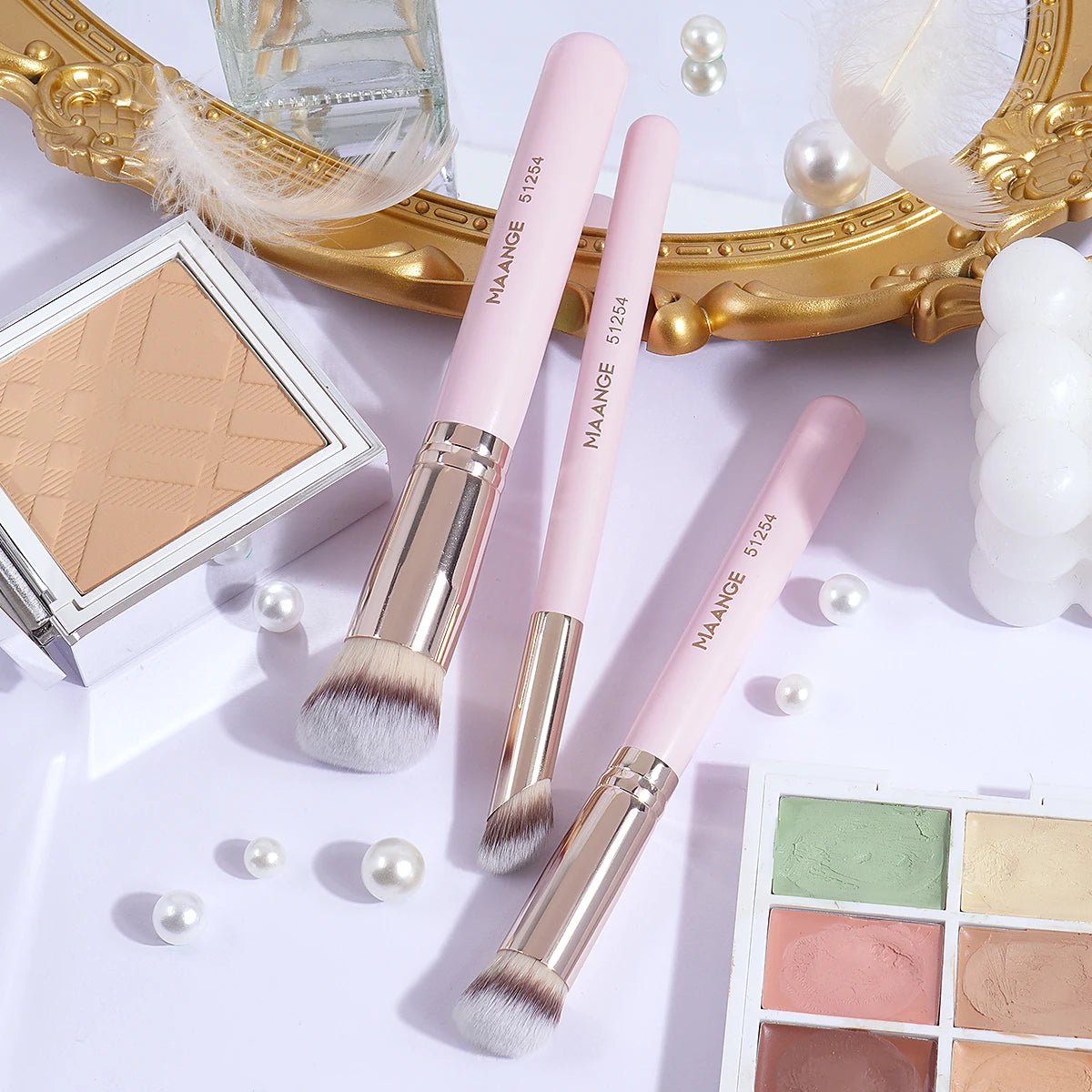 Maange-Ensemble de pinceaux de maquillage triangulaires, houppette à poudre, correcteur, fard à barrage, pinceau de maquillage, mélange cosmétique, outils de beauté, 3 pièces, 2 pièces - Lencensa 