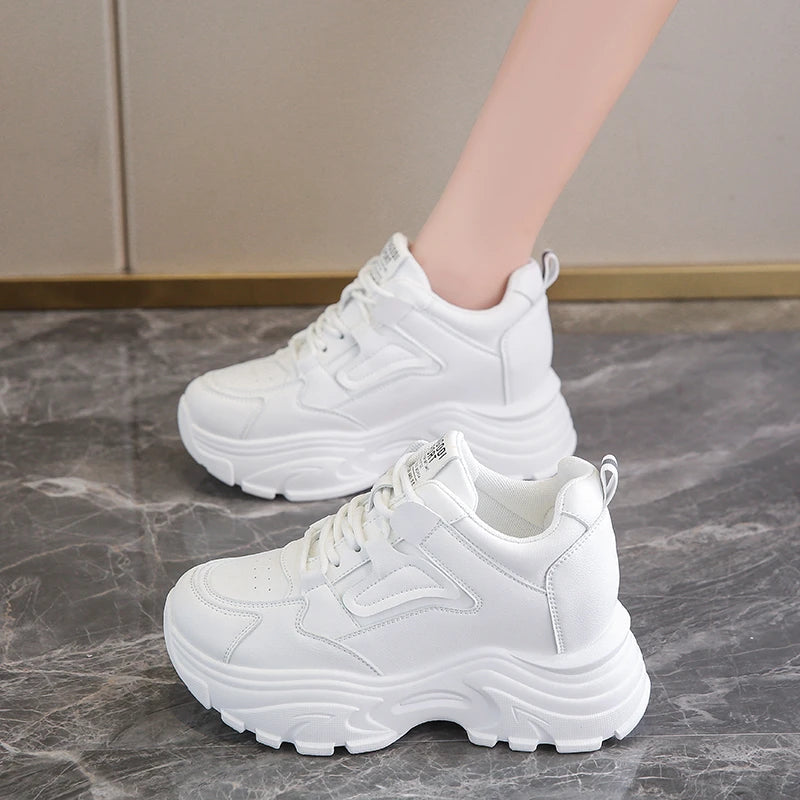 Baskets Femme Plateforme Blanches - Chaussures Sport à Lacets