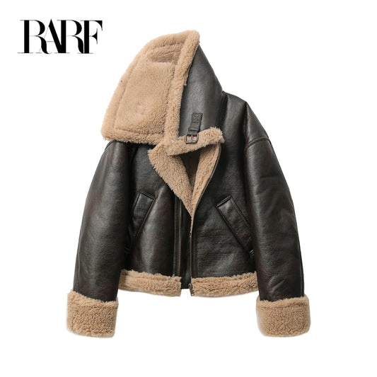 Veste Courte Femme Double Face - Manteau Chaud Automne Hiver