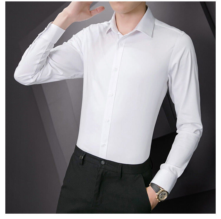 Chemise d'affaires à manches longues pour hommes, grande taille, couleur unie, mode classique, basique, décontractée, Slim, blanche, vêtements de marque, nouvelle collection - Lencensa 
