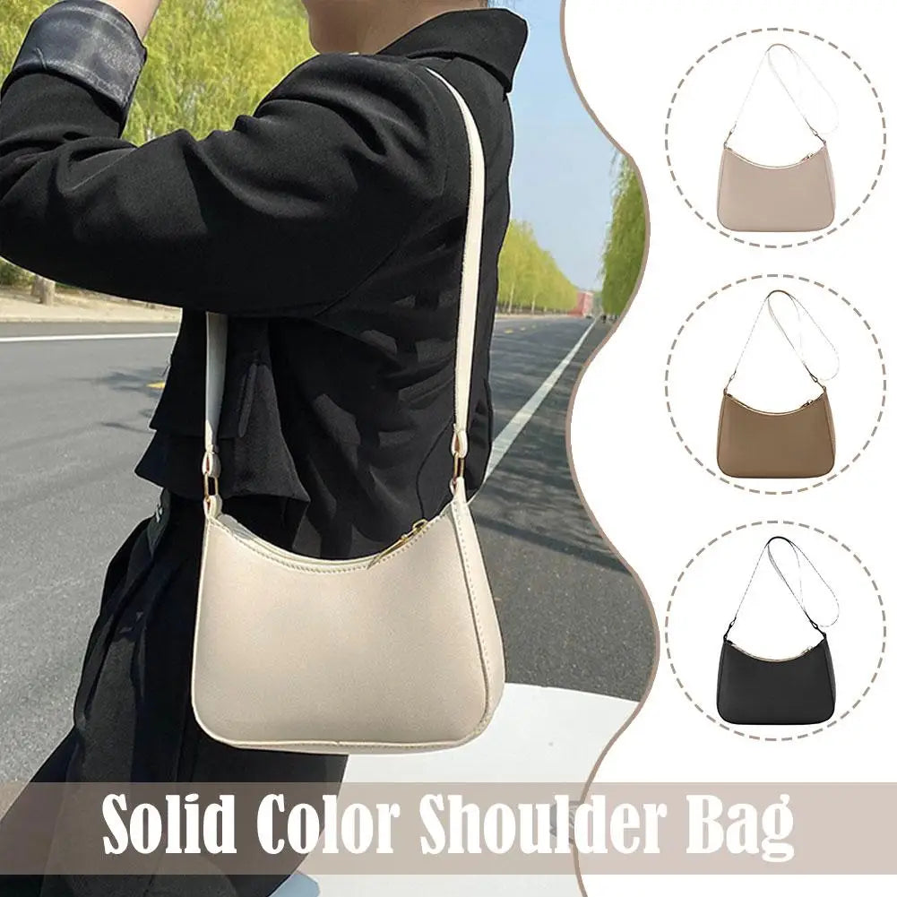 Nouveaux sacs à main de mode pour femmes rétro couleur unie en cuir PU épaule sous les bras sac décontracté femmes Hobos sacs à main sac à main femme - Lencensa 