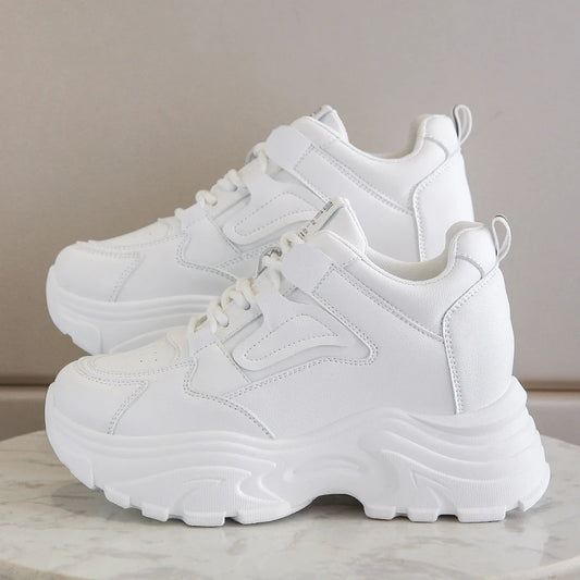 Baskets Femme Plateforme Blanches - Chaussures Sport à Lacets