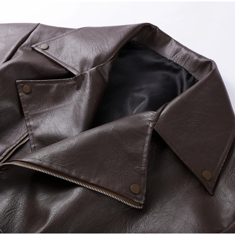 Veste Femme en Cuir Marron avec Ceinture - Style Motard Automne