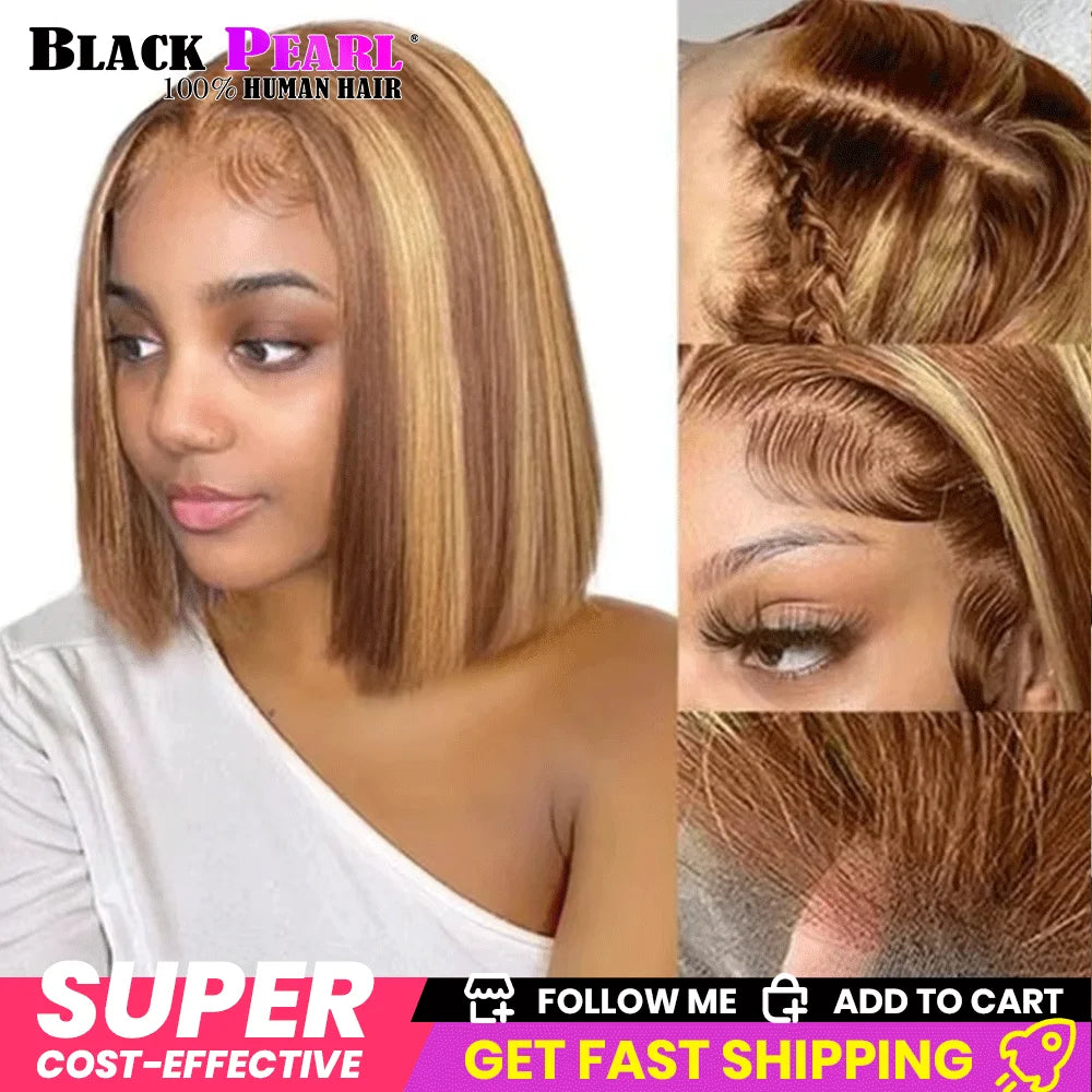 Perruque Lace Front Wig péruvienne P4/27, cheveux 100% naturels, à reflets, Blonde ombrée, lisse, avec Lace Closure, pour femmes