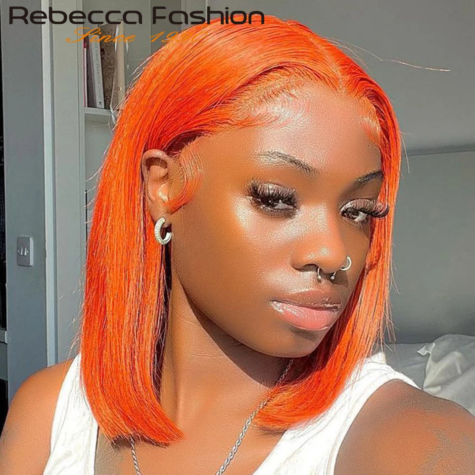 Rebecca-Perruque Bob Péruvienne Naturelle Courte, Cheveux Lisses, Brun Rousse 33, 13x6x1 T, pour Femme